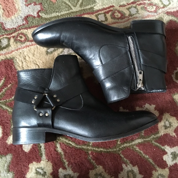 CARTEL Frye Black Leather Harness Moto Civil War Ankle Zip Boots 8 M - Picture 5 of 6